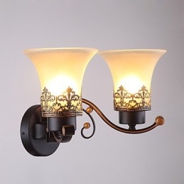 Dubbelhuvud Amerikansk Landsbygd Vintage Metall Med Glasvägglampa För Matsalen Vardagsrum Entré Foajé Dekorera Vägglampa