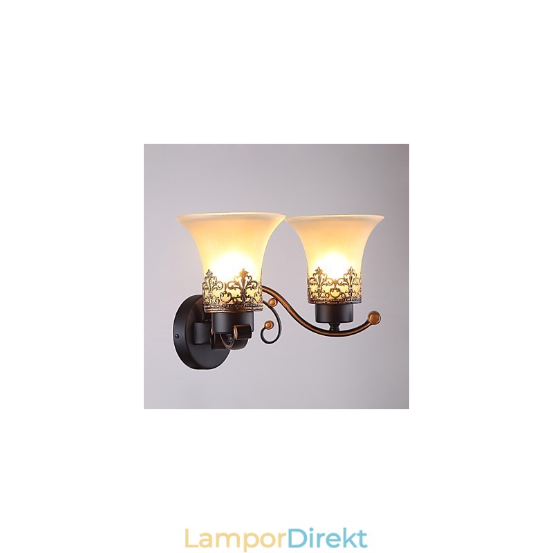 Dubbelhuvud Amerikansk Landsbygd Vintage Metall Med Glasvägglampa För Matsalen Vardagsrum Entré Foajé Dekorera Vägglampa