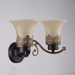 Dubbelhuvud Amerikansk Landsbygd Vintage Metall Med Glasvägglampa För Matsalen Vardagsrum Entré Foajé Dekorera Vägglampa