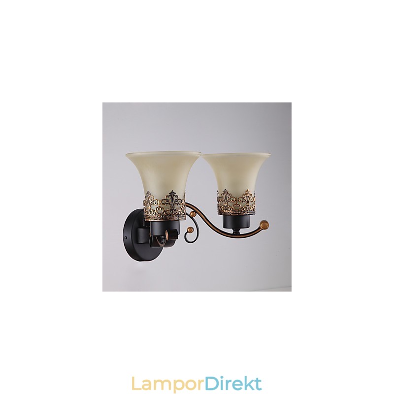 Dubbelhuvud Amerikansk Landsbygd Vintage Metall Med Glasvägglampa För Matsalen Vardagsrum Entré Foajé Dekorera Vägglampa