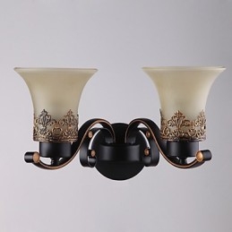Dubbelhuvud Amerikansk Landsbygd Vintage Metall Med Glasvägglampa För Matsalen Vardagsrum Entré Foajé Dekorera Vägglampa