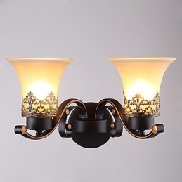 Dubbelhuvud Amerikansk Landsbygd Vintage Metall Med Glasvägglampa För Matsalen Vardagsrum Entré Foajé Dekorera Vägglampa