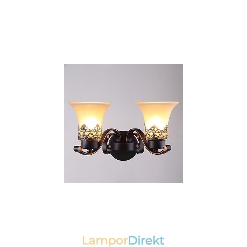 Dubbelhuvud Amerikansk Landsbygd Vintage Metall Med Glasvägglampa För Matsalen Vardagsrum Entré Foajé Dekorera Vägglampa