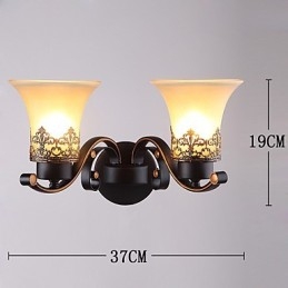 Dubbelhuvud Amerikansk Landsbygd Vintage Metall Med Glasvägglampa För Matsalen Vardagsrum Entré Foajé Dekorera Vägglampa