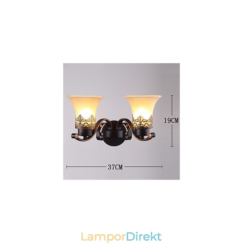 Dubbelhuvud Amerikansk Landsbygd Vintage Metall Med Glasvägglampa För Matsalen Vardagsrum Entré Foajé Dekorera Vägglampa