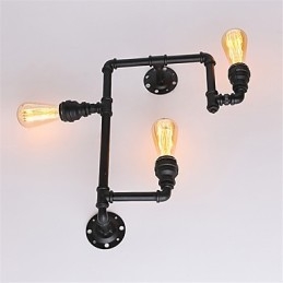 Vintage Industrial Pipe Vägglampor Black Creative Lights Restaurang Cafe Bar Dekorationsbelysning Med 3 Ljus Målad Finish