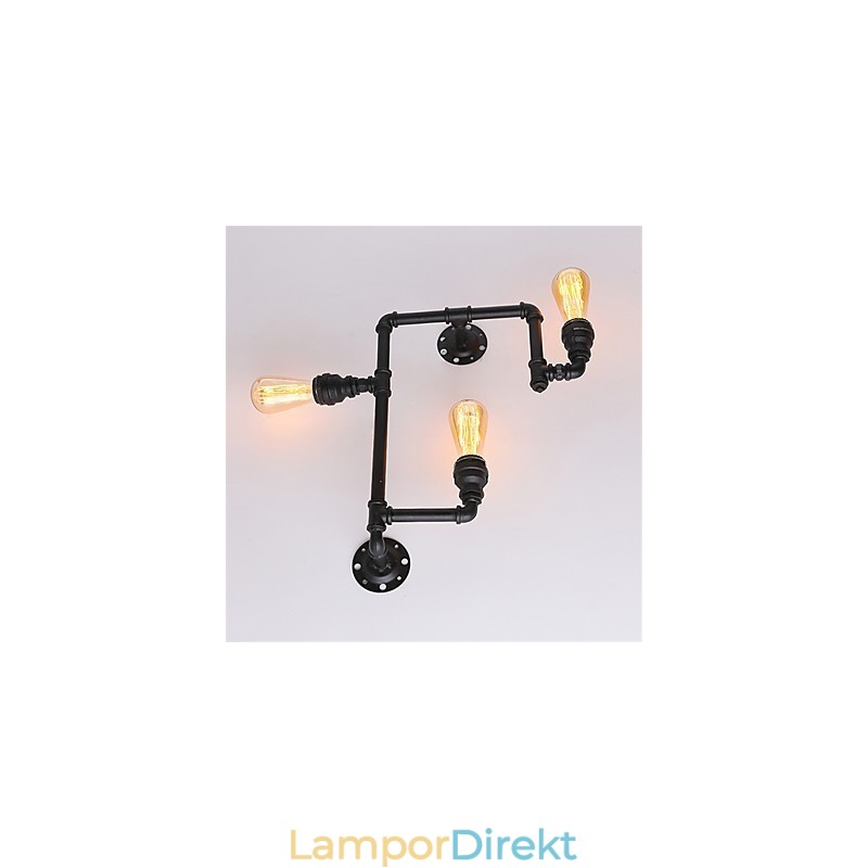 Vintage Industrial Pipe Vägglampor Black Creative Lights Restaurang Cafe Bar Dekorationsbelysning Med 3 Ljus Målad Finish