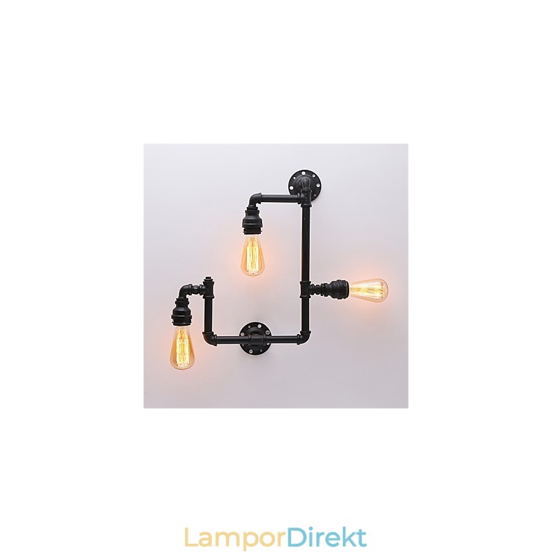Vintage Industrial Pipe Vägglampor Black Creative Lights Restaurang Cafe Bar Dekorationsbelysning Med 3 Ljus Målad Finish