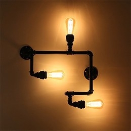 Vintage Industrial Pipe Vägglampor Black Creative Lights Restaurang Cafe Bar Dekorationsbelysning Med 3 Ljus Målad Finish