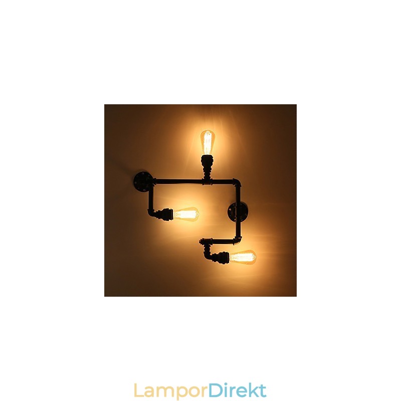Vintage Industrial Pipe Vägglampor Black Creative Lights Restaurang Cafe Bar Dekorationsbelysning Med 3 Ljus Målad Finish
