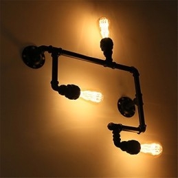 Vintage Industrial Pipe Vägglampor Black Creative Lights Restaurang Cafe Bar Dekorationsbelysning Med 3 Ljus Målad Finish