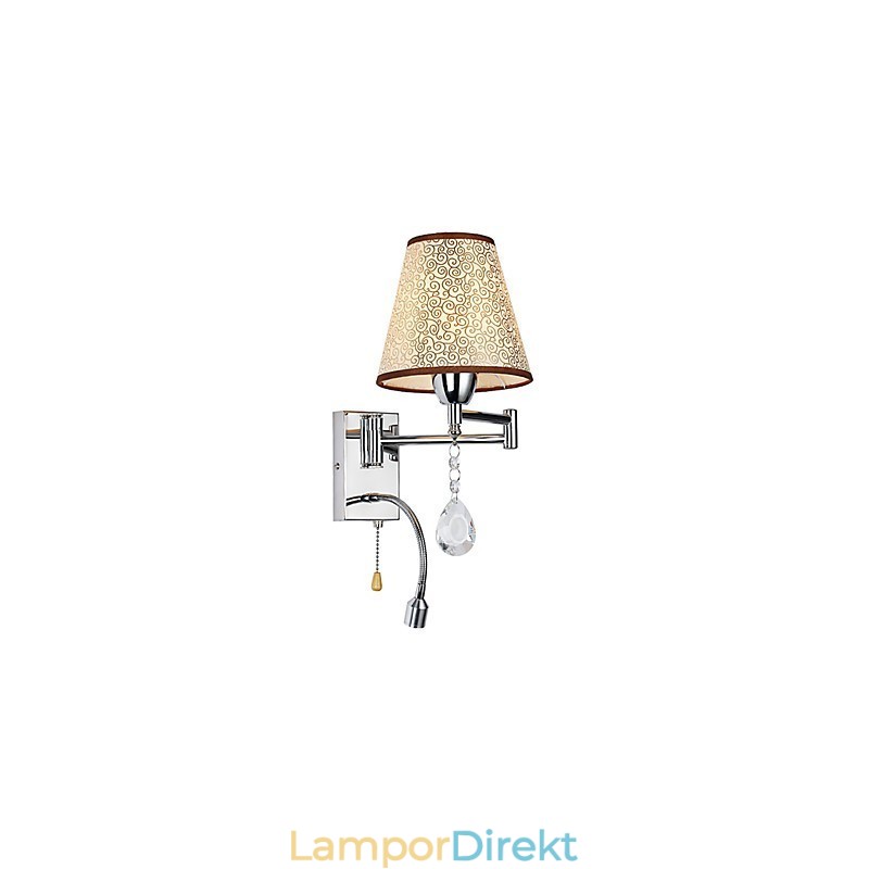 Vägglampa För Läslampa I Sovrummet Tyglampa Modern Modern Country Krom Funktion För Crystal Svängarm