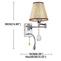 Vägglampa För Läslampa I Sovrummet Tyglampa Modern Modern Country Krom Funktion För Crystal Svängarm