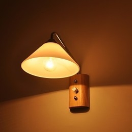 Enkel Vägglampa Sängbordslampa Med Glasskärm Och Massivt Trä För Sovrumsbyrå Vardagsrum Babyrum College Sovsal Soffbord Bokhyllor