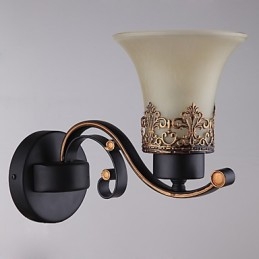 Enkelhuvud Amerikansk Landsbygd Vintage Metall Med Glasvägglampa För Matsalen Vardagsrum Entré Foajé Dekorera Vägglampa