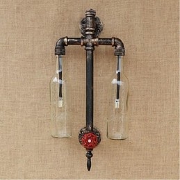 Amerikanskt Tema Restaurang Bar Strykjärn Med Switch Vattenrör Vinflaska Vägglampa Transparent