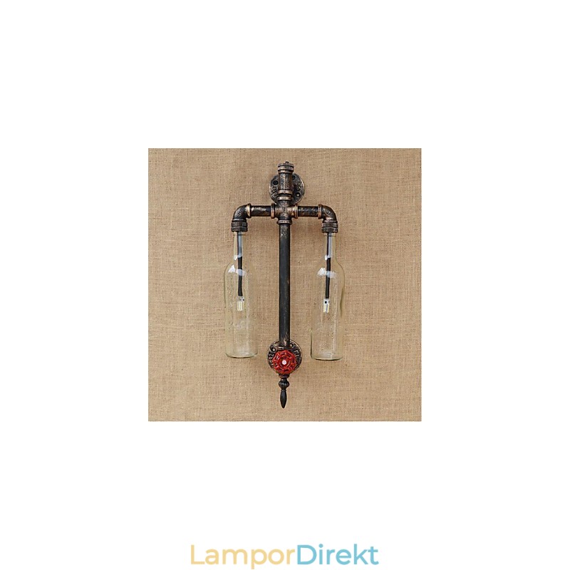 Amerikanskt Tema Restaurang Bar Strykjärn Med Switch Vattenrör Vinflaska Vägglampa Transparent
