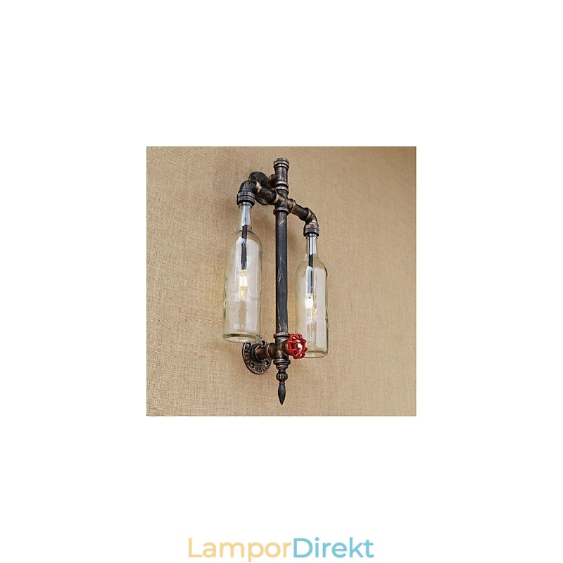Amerikanskt Tema Restaurang Bar Strykjärn Med Switch Vattenrör Vinflaska Vägglampa Transparent