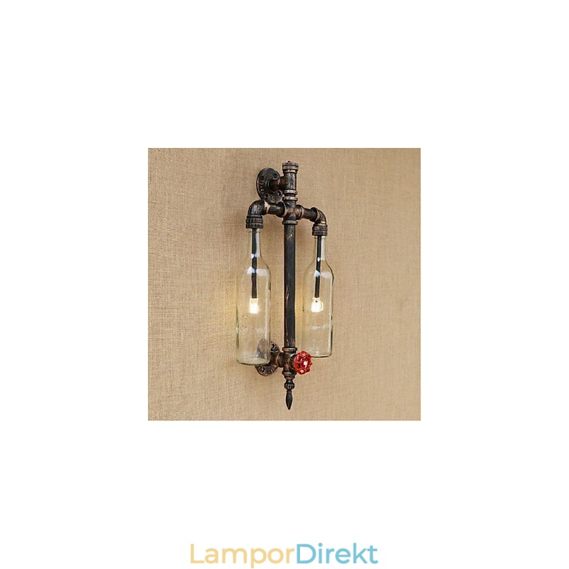 Amerikanskt Tema Restaurang Bar Strykjärn Med Switch Vattenrör Vinflaska Vägglampa Transparent