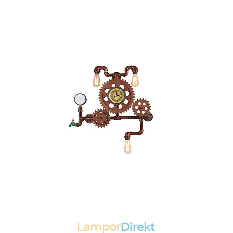Vintage Industrial Pipe Vägglampor Trä Gear Form Kreativa Vridbara Lampor Restaurang Cafe Bar Dekorationsbelysning