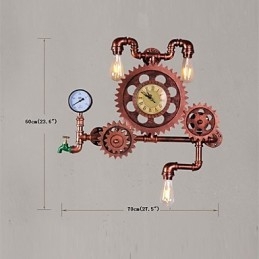 Vintage Industrial Pipe Vägglampor Trä Gear Form Kreativa Vridbara Lampor Restaurang Cafe Bar Dekorationsbelysning