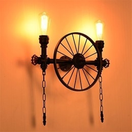 Vintage Industrial Pipe Vägglampor Creative Lights Restaurang Cafe Bar Dekorationsbelysning Med 2 Ljus Målad Finish