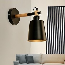 Vintage Trä Art Deco Metall Metall Rustik Vägglampa Vardagsrum Matsal Hall Vägglampa Svart Vit Valfritt