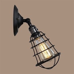 Med Strömbrytare Vintage 1 Ljus Industriell Svart Metall Bur Loft Vägglampa Vardagsrum Matsal Hall Cafe Barer Bar Vägglampa