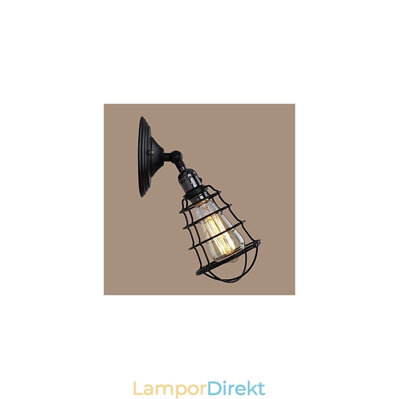 Med Strömbrytare Vintage 1 Ljus Industriell Svart Metall Bur Loft Vägglampa Vardagsrum Matsal Hall Cafe Barer Bar Vägglampa