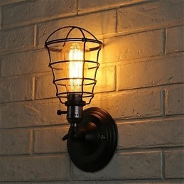 Med Strömbrytare Vintage 1 Ljus Industriell Svart Metall Bur Loft Vägglampa Vardagsrum Matsal Hall Cafe Barer Bar Vägglampa