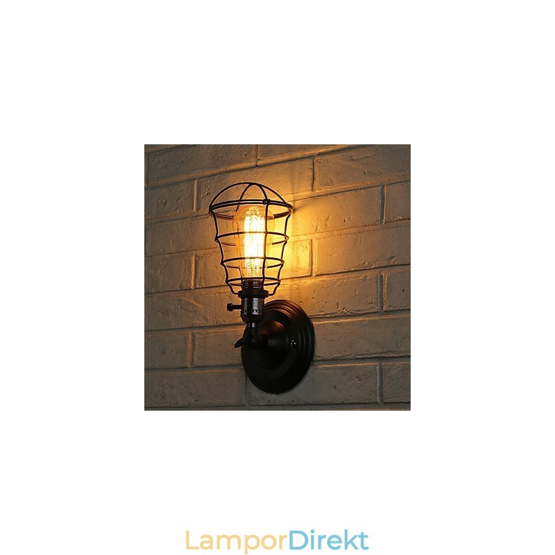 Med Strömbrytare Vintage 1 Ljus Industriell Svart Metall Bur Loft Vägglampa Vardagsrum Matsal Hall Cafe Barer Bar Vägglampa