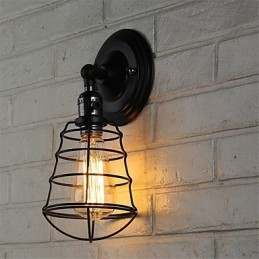 Med Strömbrytare Vintage 1 Ljus Industriell Svart Metall Bur Loft Vägglampa Vardagsrum Matsal Hall Cafe Barer Bar Vägglampa