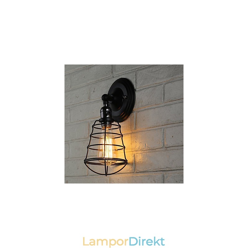 Med Strömbrytare Vintage 1 Ljus Industriell Svart Metall Bur Loft Vägglampa Vardagsrum Matsal Hall Cafe Barer Bar Vägglampa