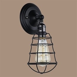 Med Strömbrytare Vintage 1 Ljus Industriell Svart Metall Bur Loft Vägglampa Vardagsrum Matsal Hall Cafe Barer Bar Vägglampa