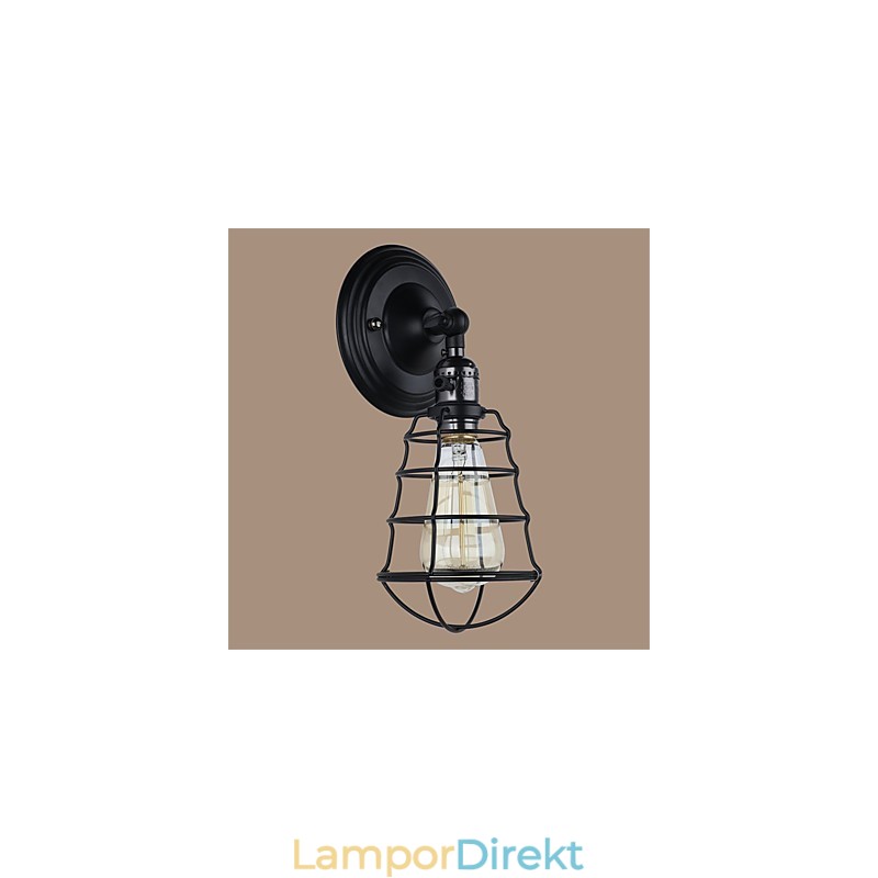 Med Strömbrytare Vintage 1 Ljus Industriell Svart Metall Bur Loft Vägglampa Vardagsrum Matsal Hall Cafe Barer Bar Vägglampa
