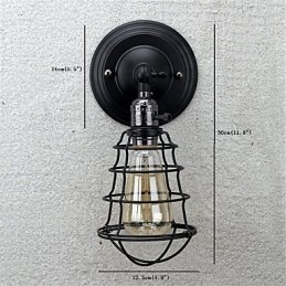 Med Strömbrytare Vintage 1 Ljus Industriell Svart Metall Bur Loft Vägglampa Vardagsrum Matsal Hall Cafe Barer Bar Vägglampa