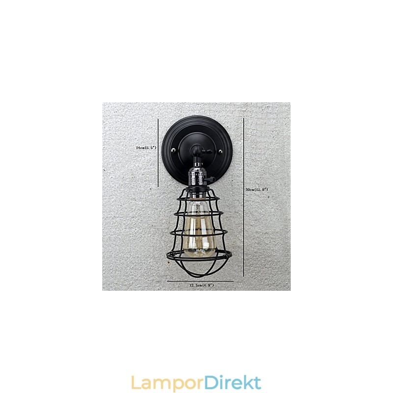 Med Strömbrytare Vintage 1 Ljus Industriell Svart Metall Bur Loft Vägglampa Vardagsrum Matsal Hall Cafe Barer Bar Vägglampa