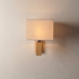 Enkel Vägglampa Sängbordslampa Med Tygskärm Och Massivt Trä För Sovrumsskåp Vardagsrum Babyrum