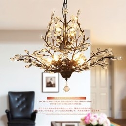 Vintage Crystal Flush Mount 8 Lights Metallmålning Svart Eller Guld