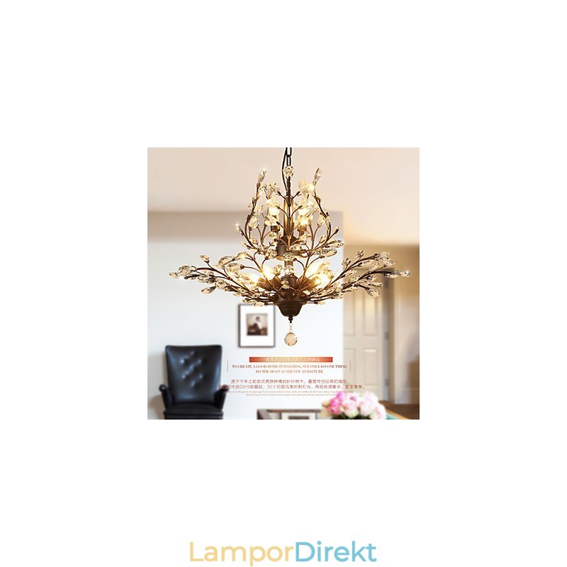 Vintage Crystal Flush Mount 8 Lights Metallmålning Svart Eller Guld