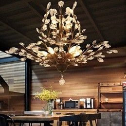 Vintage Crystal Flush Mount 8 Lights Metallmålning Svart Eller Guld