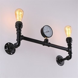 Vintage Industrial Pipe Vägglampor Black Creative Lights Restaurang Cafe Bar Dekorationsbelysning Med 2 Ljus Målad Finish