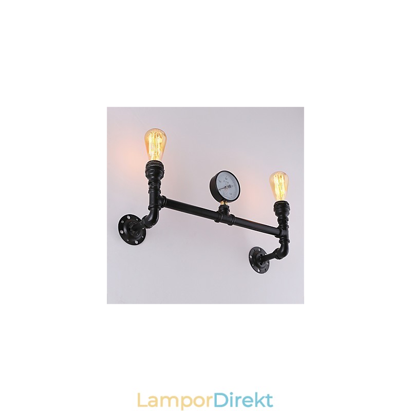 Vintage Industrial Pipe Vägglampor Black Creative Lights Restaurang Cafe Bar Dekorationsbelysning Med 2 Ljus Målad Finish