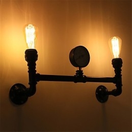 Vintage Industrial Pipe Vägglampor Black Creative Lights Restaurang Cafe Bar Dekorationsbelysning Med 2 Ljus Målad Finish