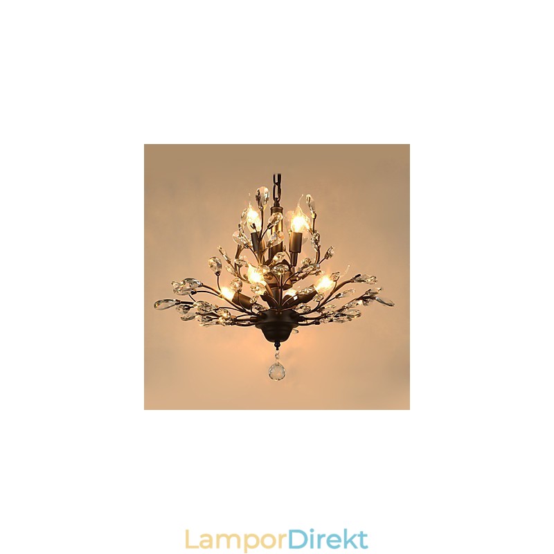 Vintage Crystal Flush Mount 8 Lights Metallmålning Svart Eller Guld