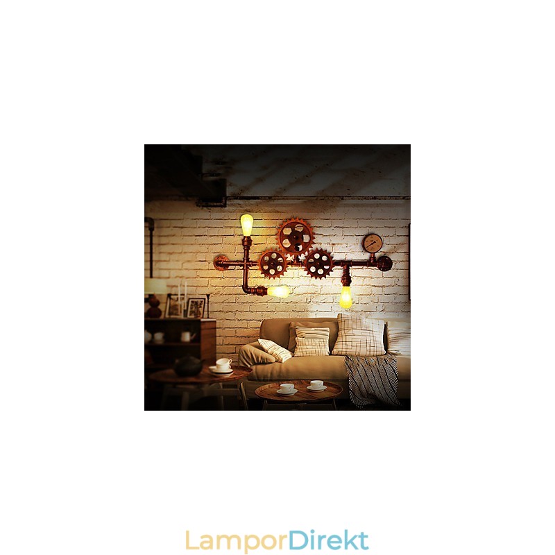 Vintage Industrial Pipe Vägglampor Trä Helm Form Kreativa Vridbara Lampor Restaurang Cafe Bar Dekorationsbelysning