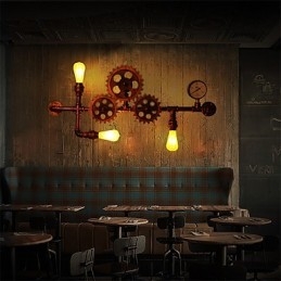 Vintage Industrial Pipe Vägglampor Trä Helm Form Kreativa Vridbara Lampor Restaurang Cafe Bar Dekorationsbelysning