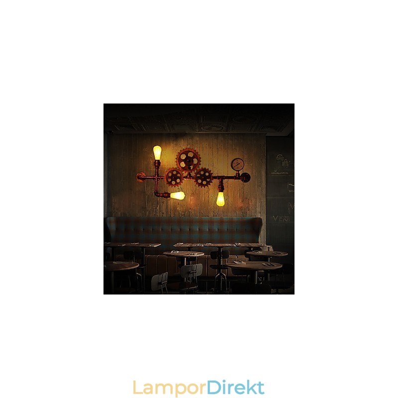 Vintage Industrial Pipe Vägglampor Trä Helm Form Kreativa Vridbara Lampor Restaurang Cafe Bar Dekorationsbelysning