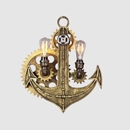 Vintage Industriella Vägglampor Trä Gear Form Kreativa Vridbara Lampor Restaurang Cafe Bar Dekorationsbelysning