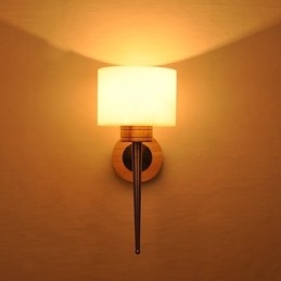 Enkel Vägglampa Sängbordslampa Med Glasskärm Och Massivt Trä För Sovrumsskåp Vardagsrum Babyrum